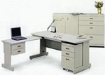 HU-140C 辦公桌(含ABS薄抽及0.5活動櫃+側桌)