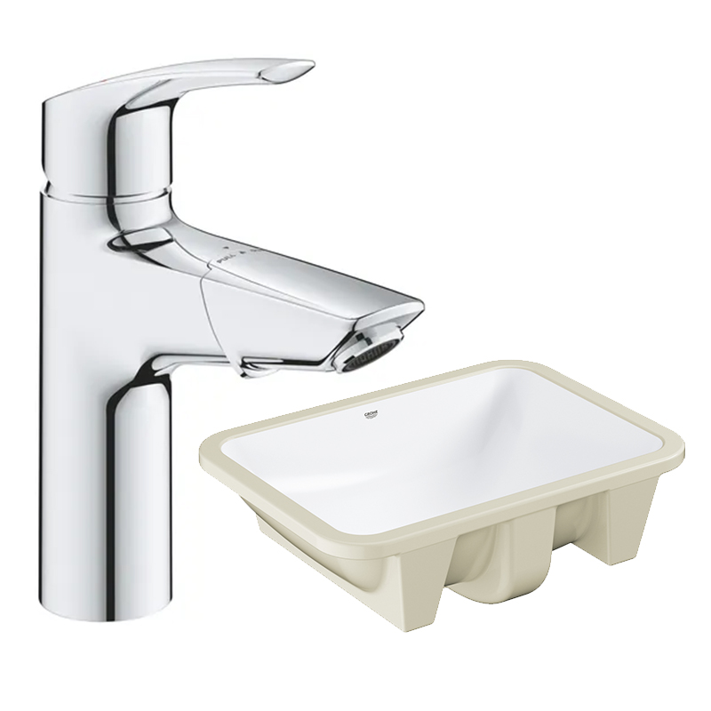 GROHE<br>23976.003 + 39317.000<br />EUROSMART BASIN MIXER 伸縮面盆龍頭 + PROJECTLINE 下嵌式面盆 (56.1x41.1cm)示意圖