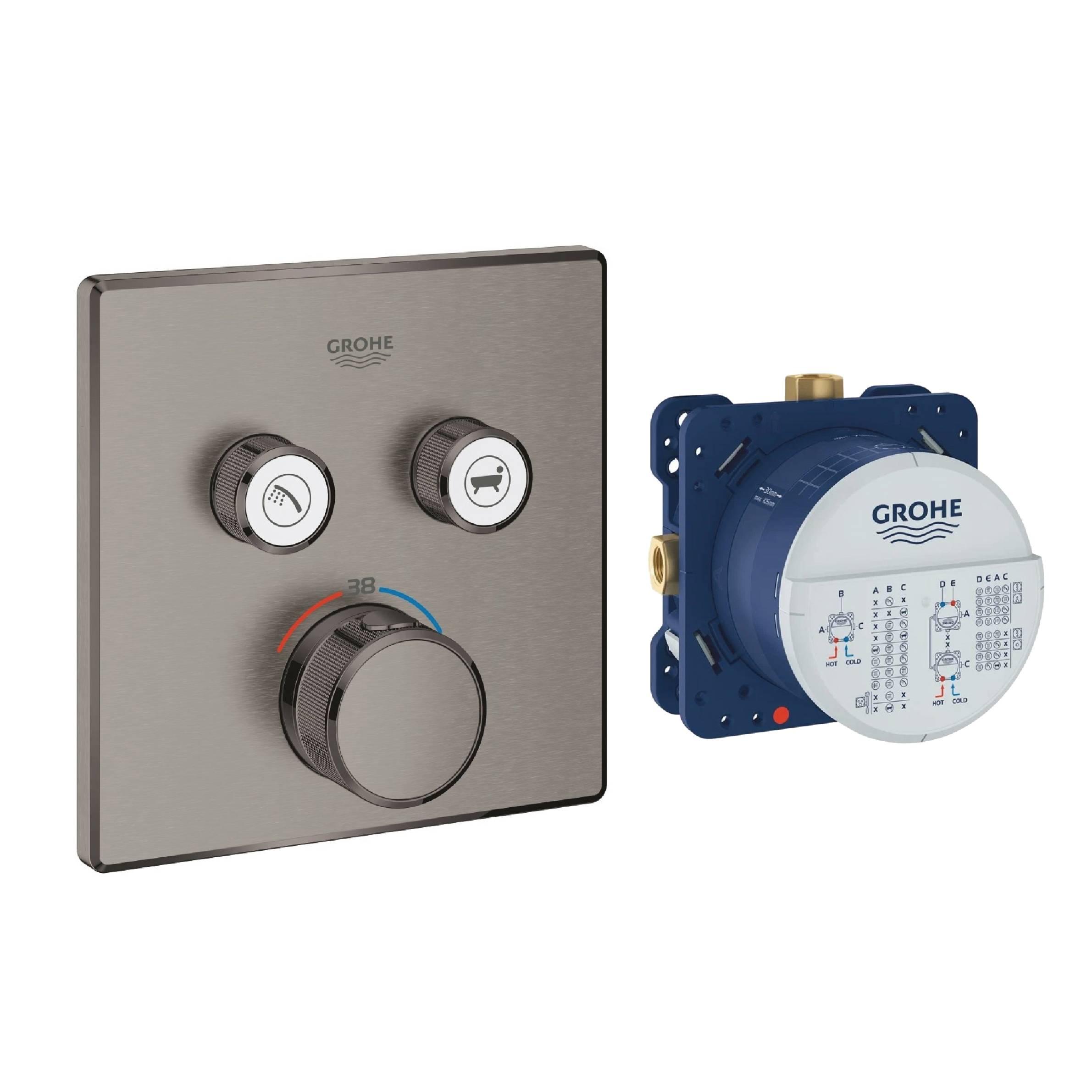 GROHE  <br>SMARTCONTROL <br> 29124.AL0 + 35600.000 <br>雙切定溫面板+軸心 (石墨黑)示意圖