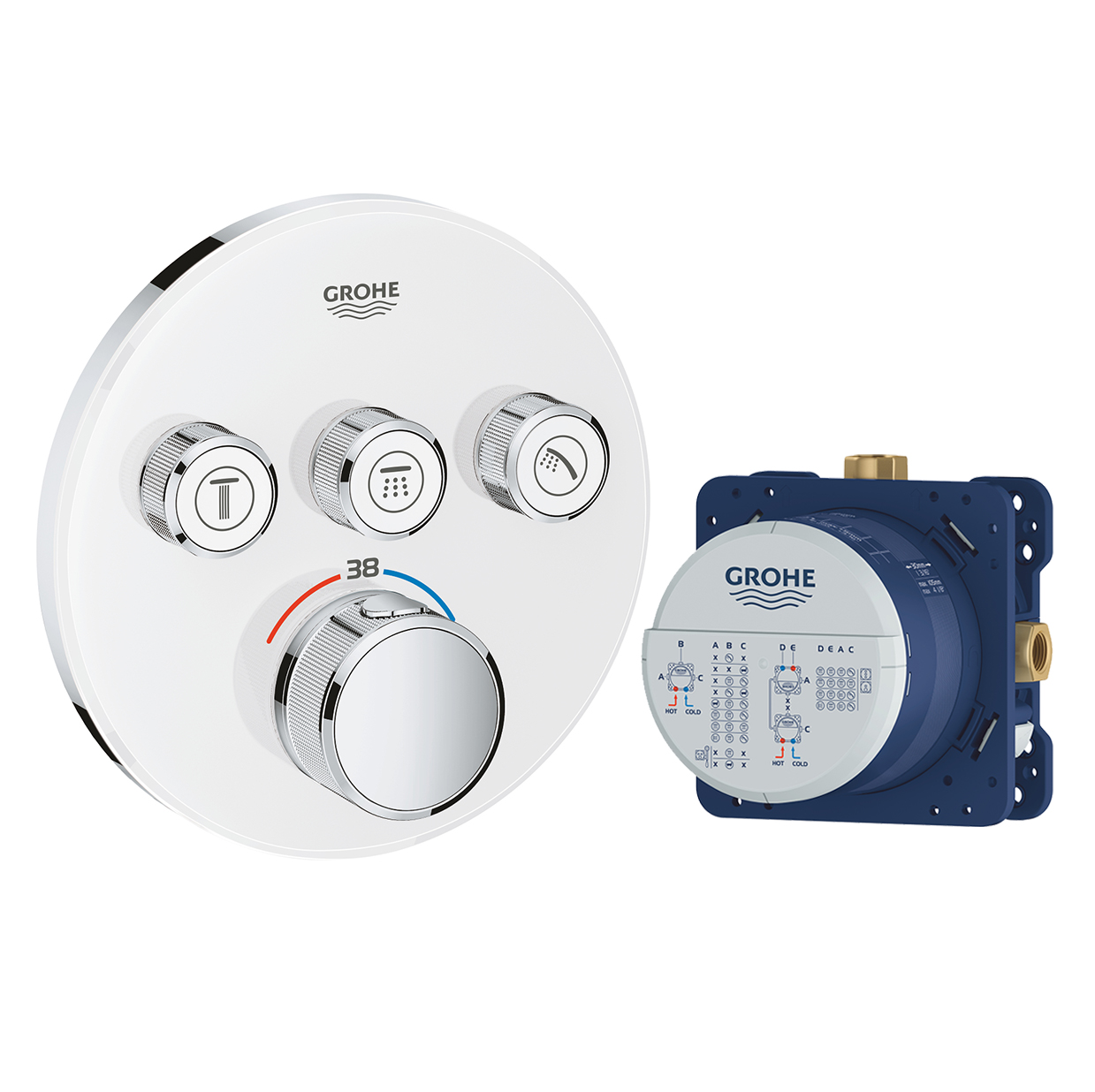 GROHE 29904.LS0<br>Grohtherm SmartControl 三段埋壁式智能控制恆溫器<br>(含 埋壁軸心)示意圖