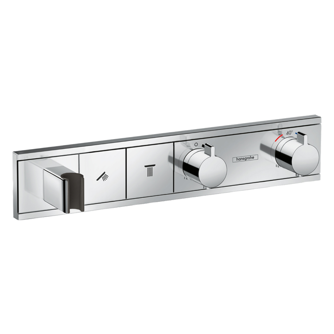 Hansgrohe 15355000<br>RainSelect<br>二路掛勾定溫開關面板<br>(鉻色 / 不含軸心)示意圖