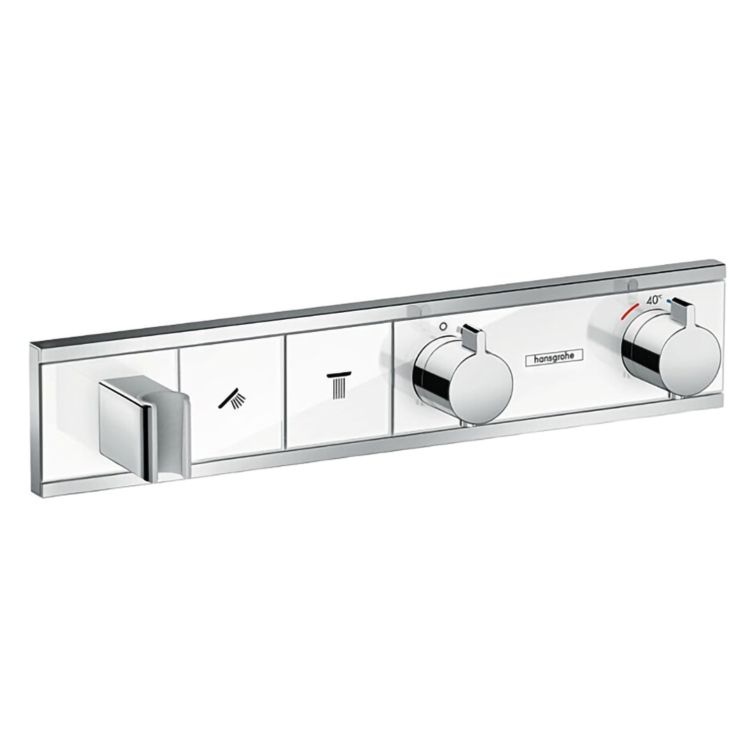 Hansgrohe 15355400<br>RainSelect<br>二路掛勾定溫開關面板<br>(鏡面白 / 不含軸心)示意圖