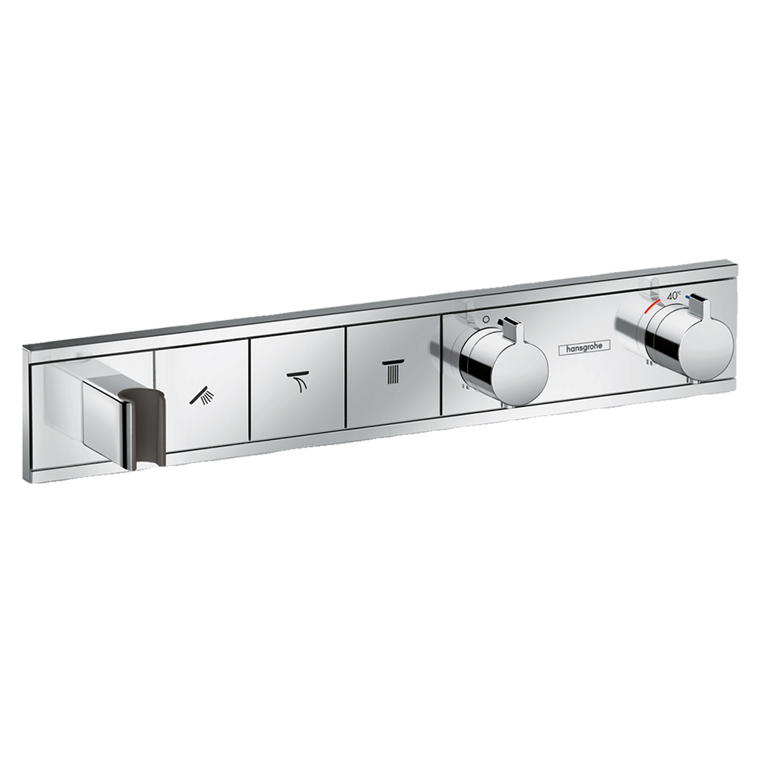 Hansgrohe 15356000<br>RainSelect<br>三路掛勾定溫開關面板<br>(鉻色 / 不含軸心)示意圖