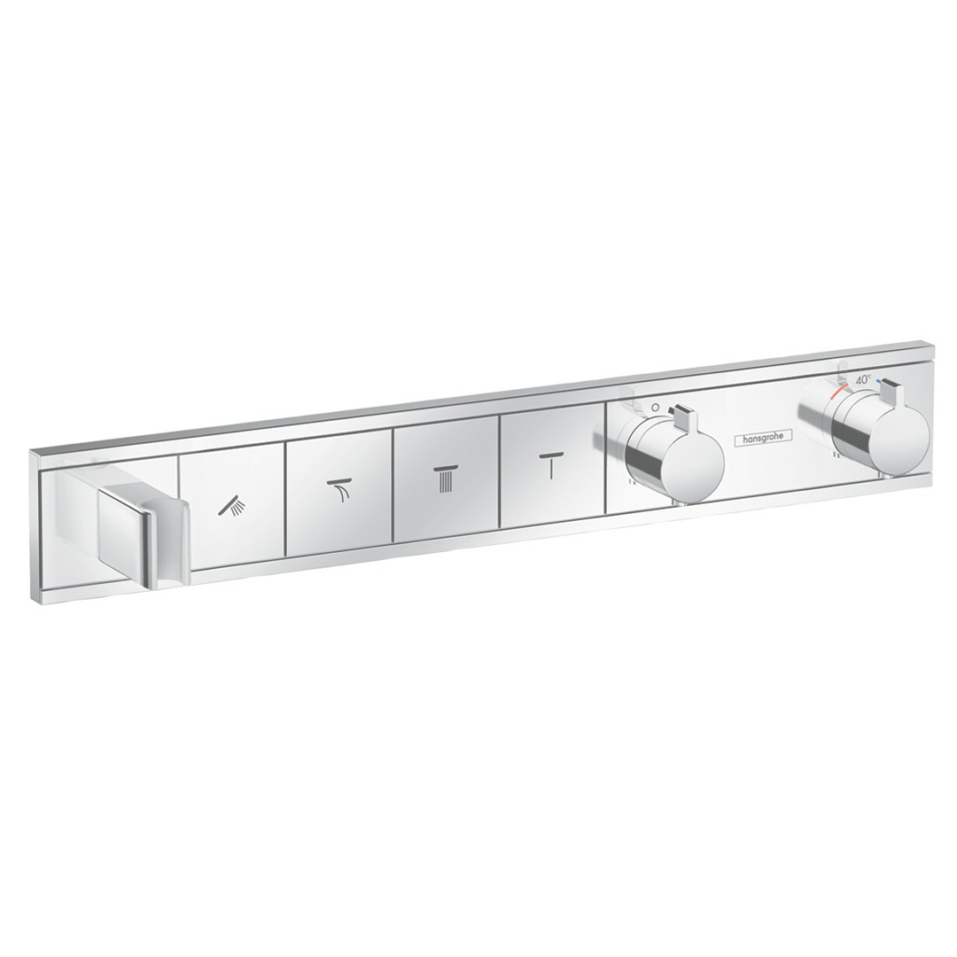 Hansgrohe 15357000<br>RainSelect<br>四路掛勾定溫開關面板<br>(鉻色 / 不含軸心)示意圖