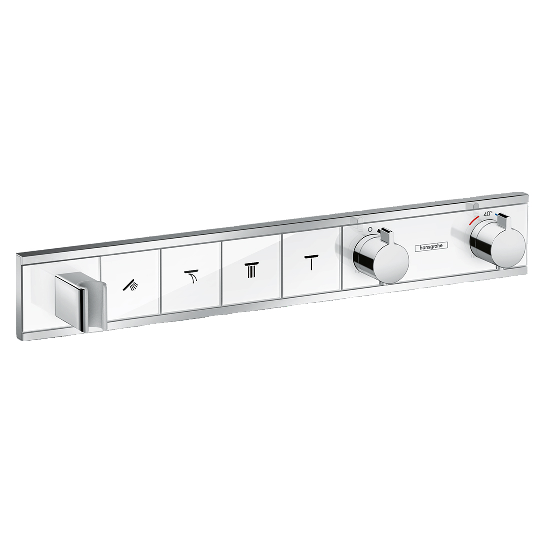 Hansgrohe 15357400<br>RainSelect<br>四路掛勾定溫開關面板<br>(鏡面白 / 不含軸心)示意圖