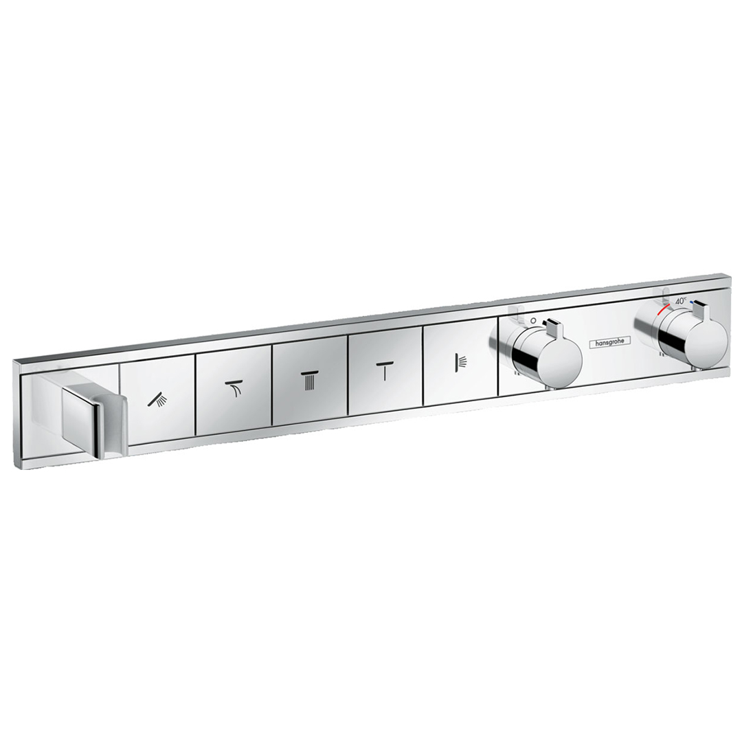Hansgrohe 15358000<br>RainSelect<br>五路掛勾定溫開關面板<br>(鉻色 / 不含軸心)示意圖