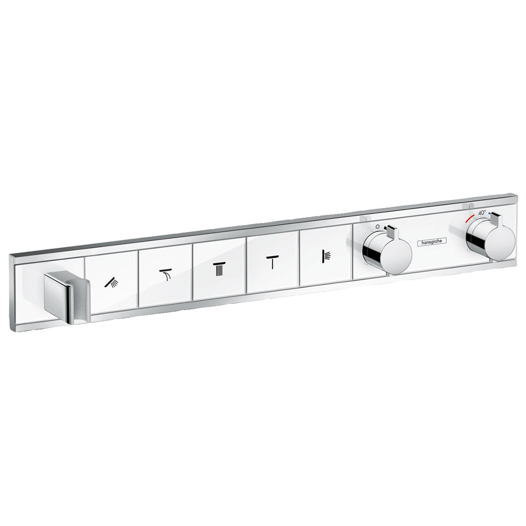 Hansgrohe 15358400<br>RainSelect<br>五路掛勾定溫開關面板<br>(鏡面白 / 不含軸心)示意圖