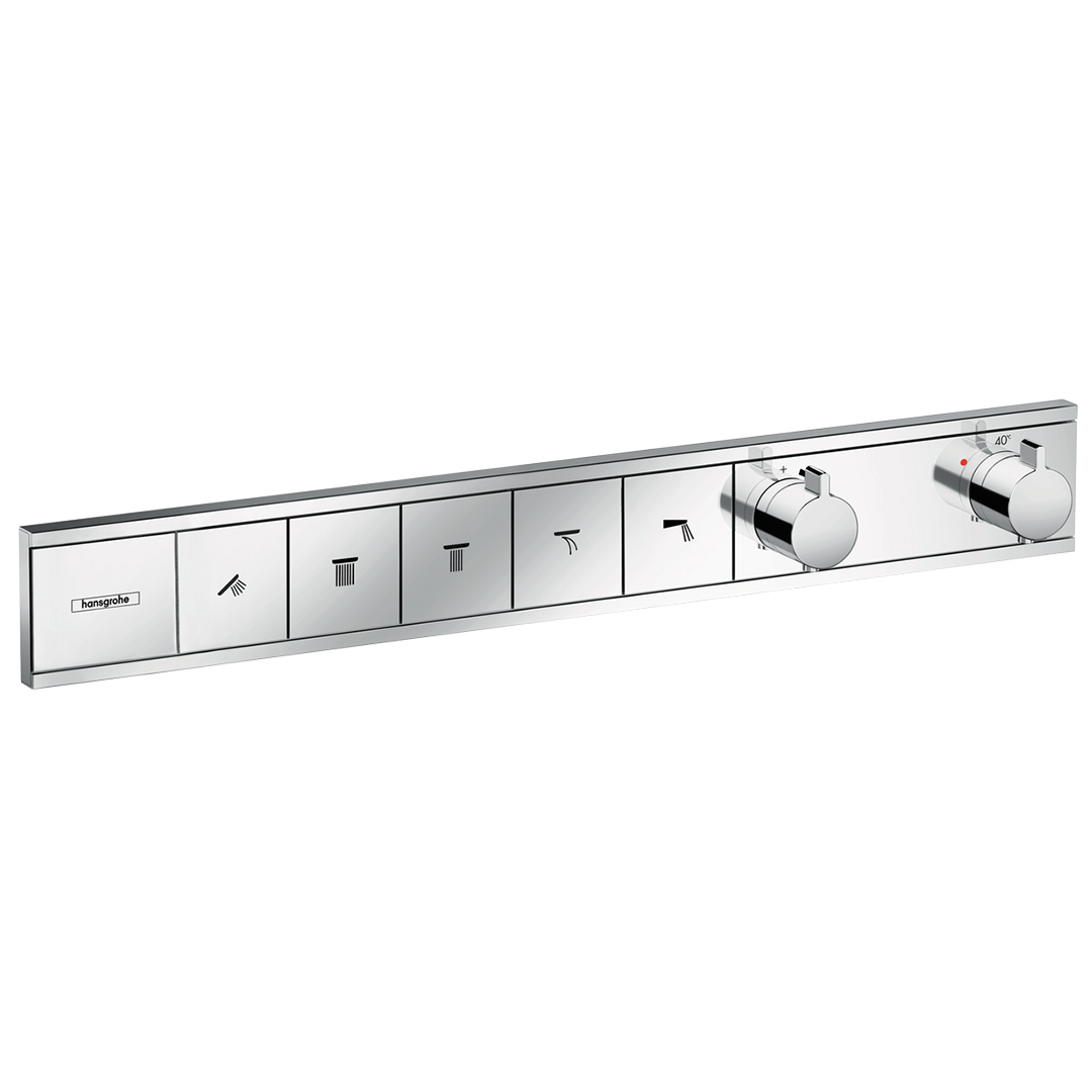 Hansgrohe 15384000<br>RainSelect<br>五路定溫開關面板<br>(鉻色 / 不含軸心)示意圖