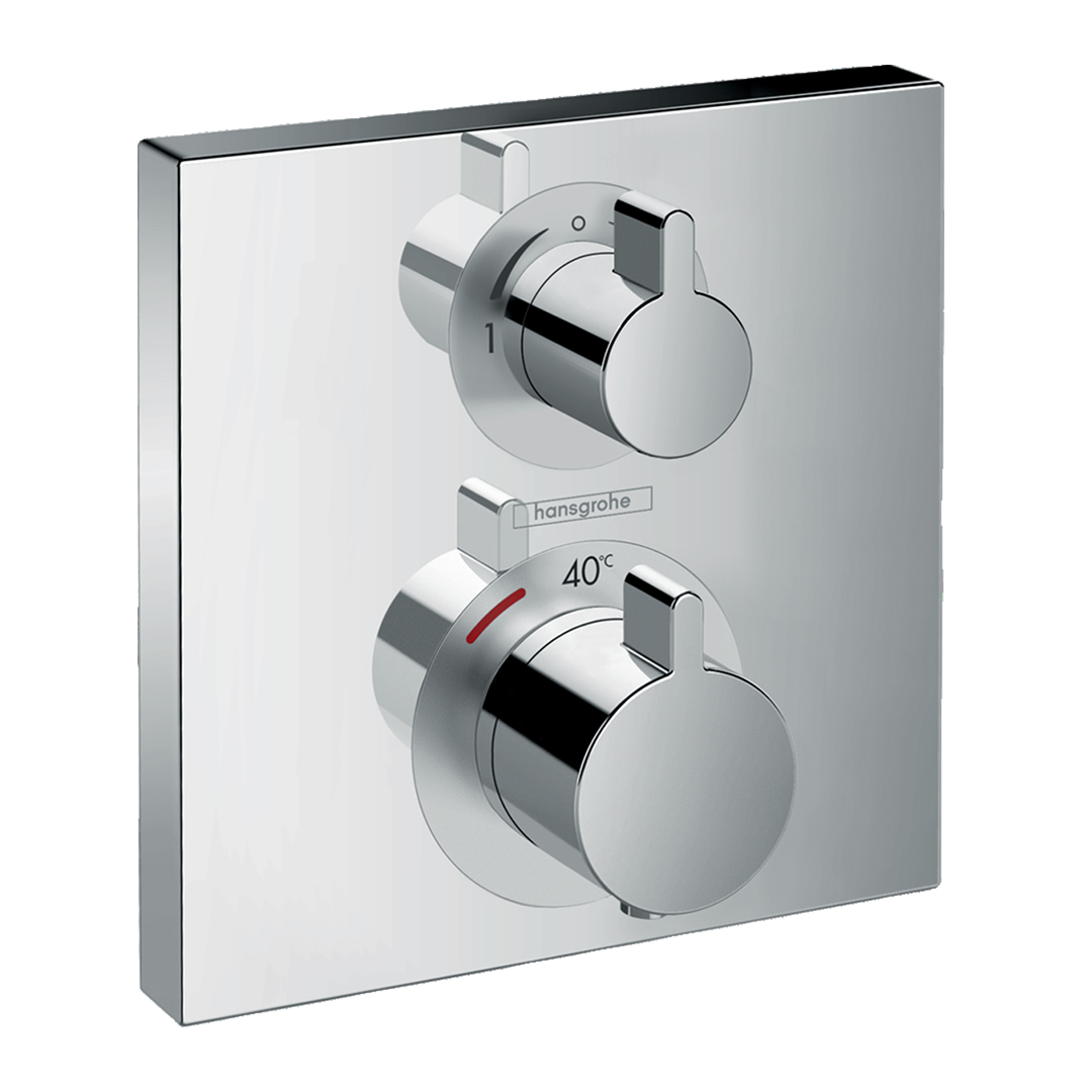 Hansgrohe 15714000<br>Ecostat Square<br>二路定溫開關面板<br>(鉻色 / 不含軸心)示意圖