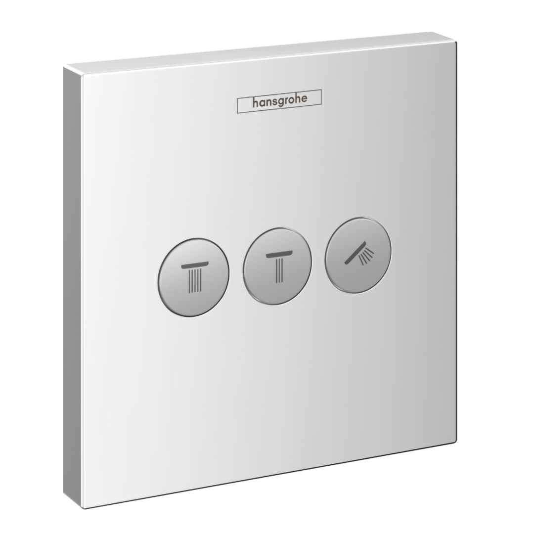 Hansgrohe 15764000<br>ShowerSelect <br>三路定溫控制面板<br>(鉻色 / 不含軸心)示意圖