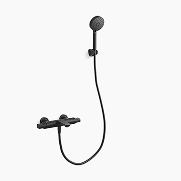 KOHLER<br>K-25109T-9-BL<br>Aleo 壁掛式恆溫淋浴花灑龍頭<br>(霧黑)含下出水示意圖