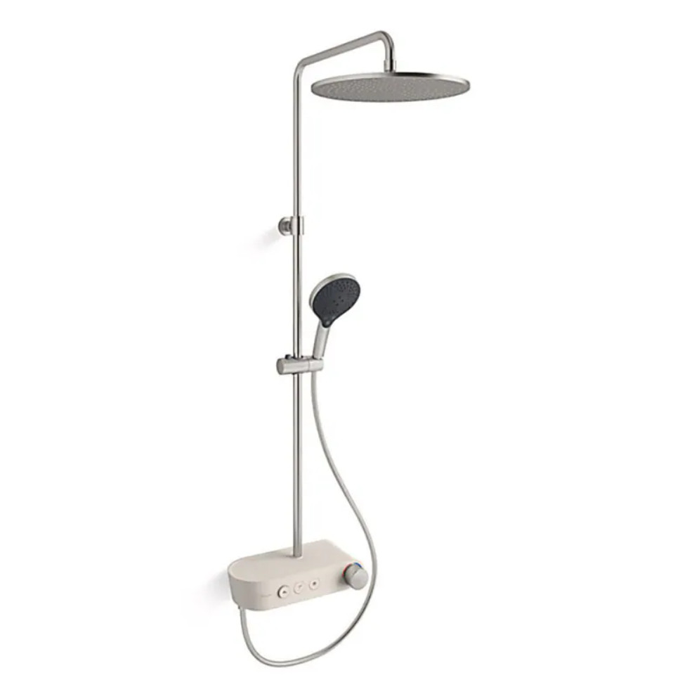 🌳KOHLER 永續的美學🌳<br>K-38055T-9-BN<br>FLUENCE 三出水恆溫淋浴柱花灑組<br>(羅曼銀)示意圖