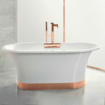 KOHLER<br>K-20379T-GR-0<br>Volute 獨立式鑄鐵浴缸(150 x 80cm 白玫瑰金)<br>含扶手孔示意圖