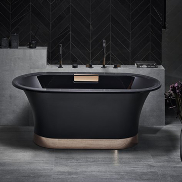 KOHLER<br>K-20379T-GR-7<br>Volute 獨立式鑄鐵浴缸(150 x 80cm，黑玫瑰金)<br>含扶手孔示意圖