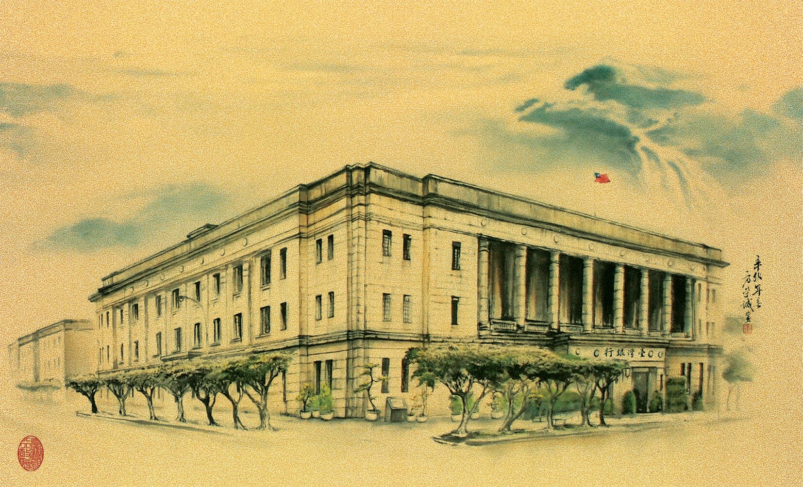 臺灣銀行總行古蹟建築金箔畫心局部，過往客製案例