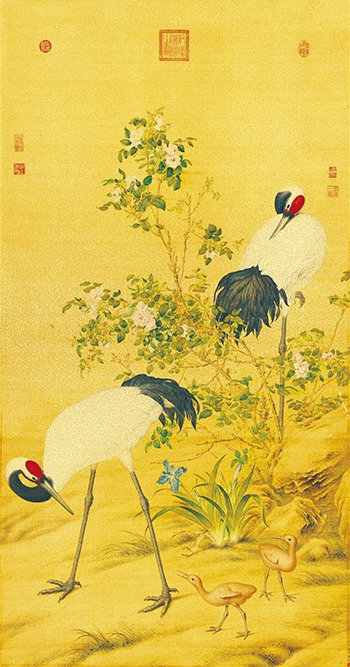 花陰雙鶴畫心