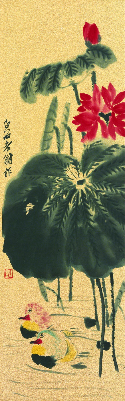 荷花鴛鴦畫心