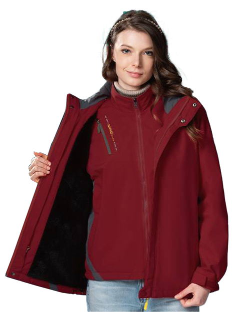 可拆帽長毛兩件式外套-暗紅 <span>11501</span>示意圖