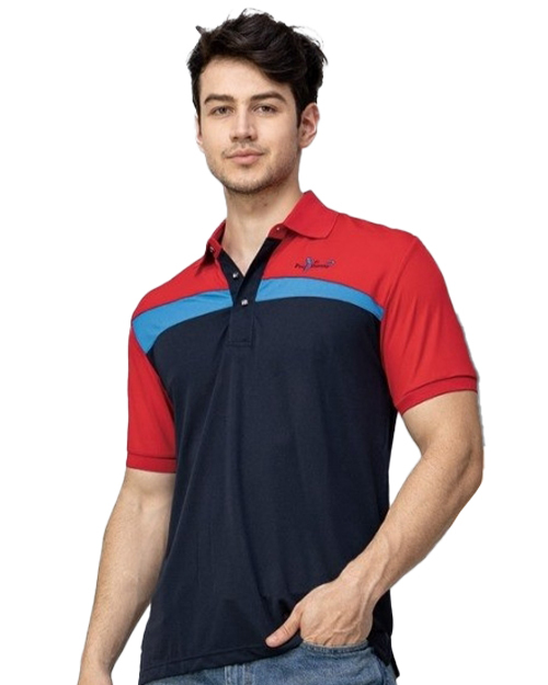 休閒POLO-超細網眼排汗布-黑配紅<span>男版PD-T24113</span>示意圖