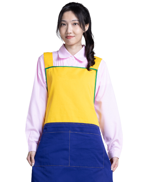 幼兒園老師圍裙/日式圍裙/訂製圍裙-黃/藍/滾綠 <span>APCAN-A-00057</span>示意圖
