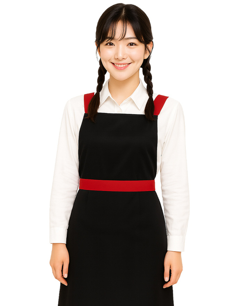 創e家團體服-廚師圍裙/交叉式圍裙訂製-黑配紅 <span>APCAN-X-00062</span>示意圖