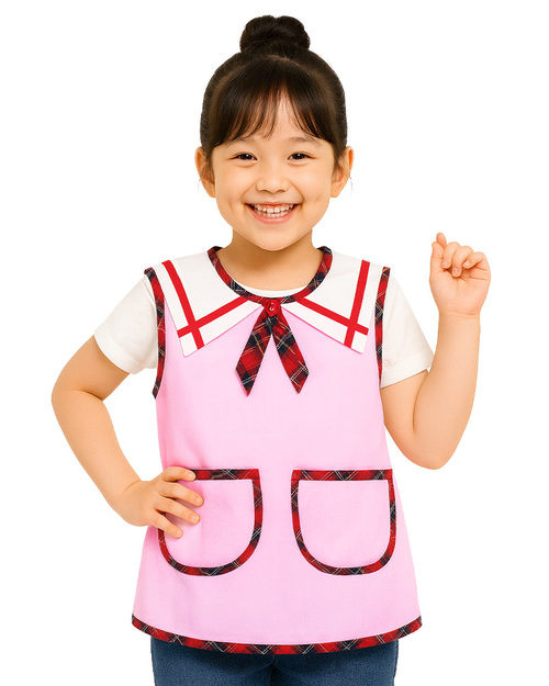 幼兒園圍兜 無袖 訂製款 粉紅造型 <span>BIC-00-19</span>示意圖