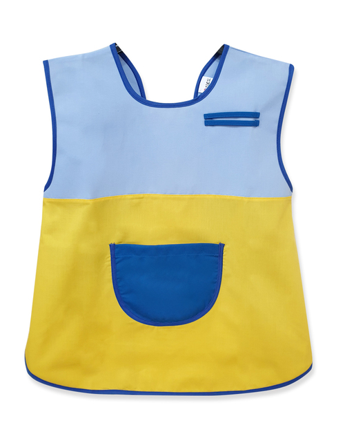 幼兒園圍兜 無袖 訂製款 水藍配黃滾寶藍 <span>BIC-00-24</span>示意圖