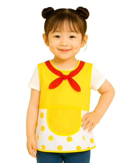 幼兒園圍兜 無袖 訂製款 領結款 黃配紅領結<span>BIC-00-26</span>示意圖