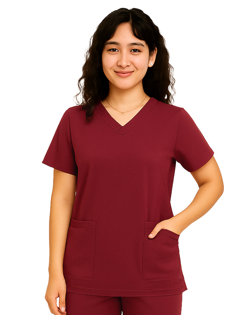 手術服/刷手服/牙醫服-V領-酒紅<span>DOCA-A02-01</span>示意圖