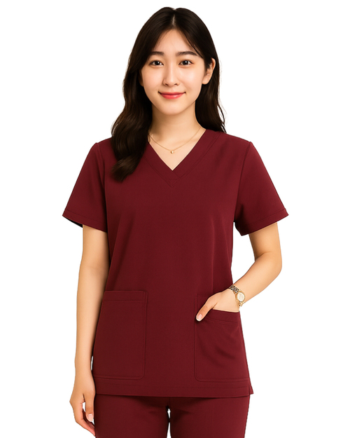 手術服/刷手服/牙醫服-V領-酒紅<span>DOCA-A02-01</span>示意圖