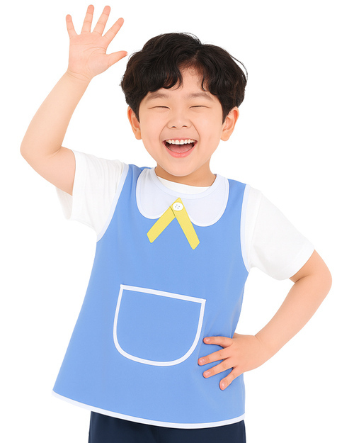 團體服樣式精選<br>幼兒園圍兜 無袖 訂製款 裝飾領款 水藍<span>BIC-00-27-Style</span>示意圖