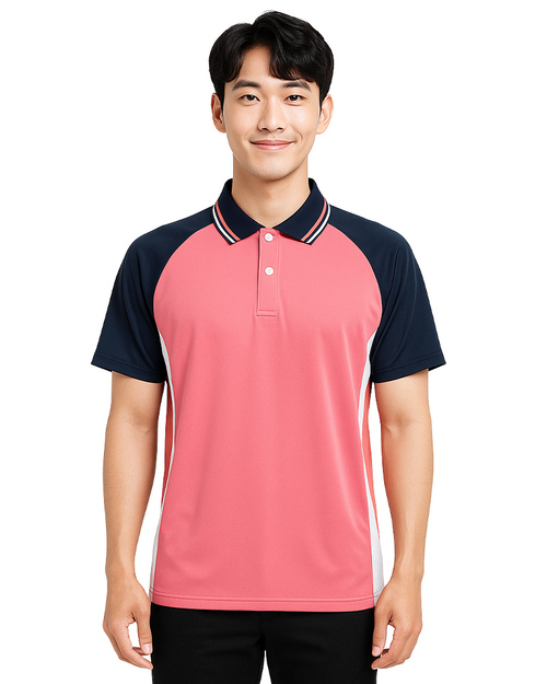 POLO衫訂製款｜斜袖中性｜粉桔接鐵灰｜<span>PCANB-P01-00474</span>示意圖