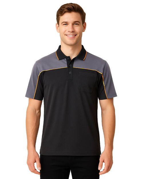 POLO衫中性訂｜製款休閒風｜黑接深灰出芽橘｜<span>PCANB-P01-00479</span>示意圖