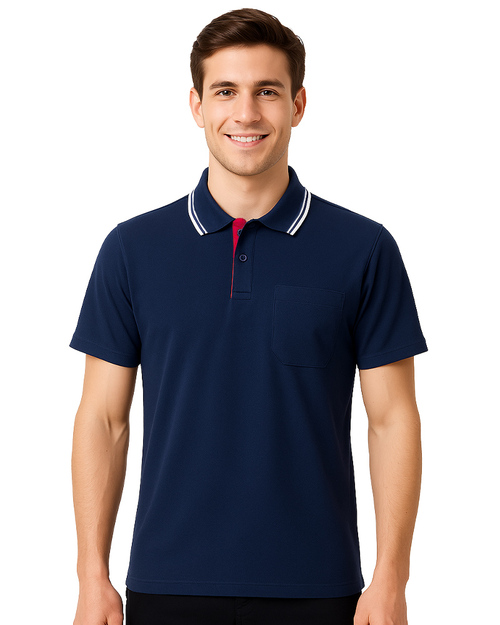 POLO衫中性訂製款｜丈青配桃紅｜<span>PCANB-P01-00480</span>示意圖