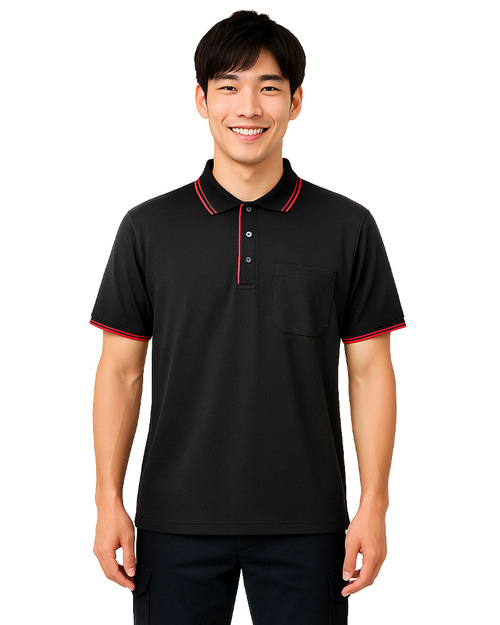 POLO衫訂製｜中性短袖束口｜黑配紅｜<span>PCANB-P11-00476</span>示意圖