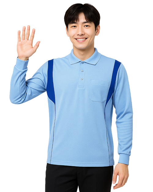 POLO訂製中性｜束口袖剪接造型｜水藍配丈青｜<span>PCANB-P12-00481</span>示意圖