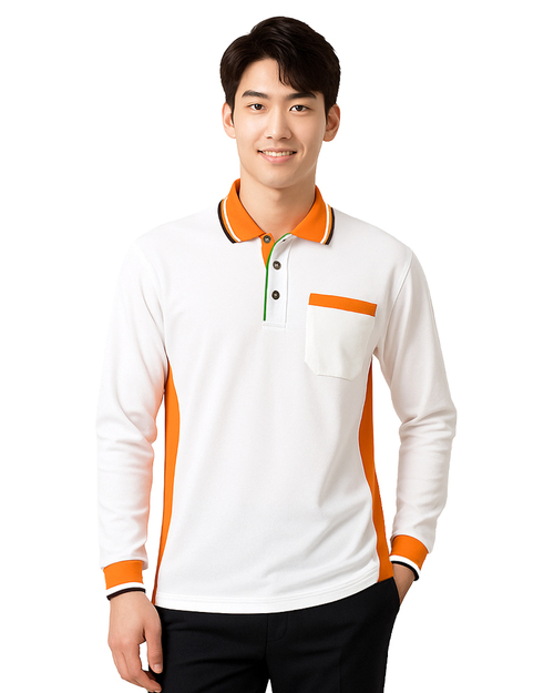 POLO訂製中性｜束口袖-白配桔色｜<span>PCANB-P12-00482</span>示意圖