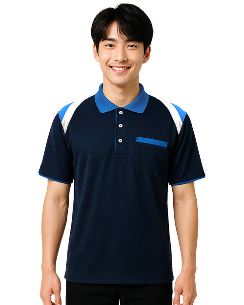 POLO衫訂製｜中性短袖｜丈青肩接翠藍白｜<span>PCANB-S01-00473</span>示意圖