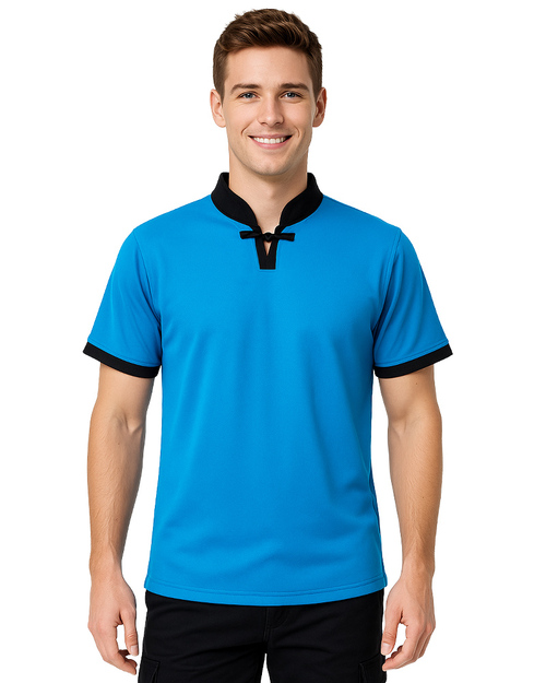 POLO衫訂製款｜中性接袖立領｜翠藍配黑｜ <span>PCANB-S41-00468</span>示意圖