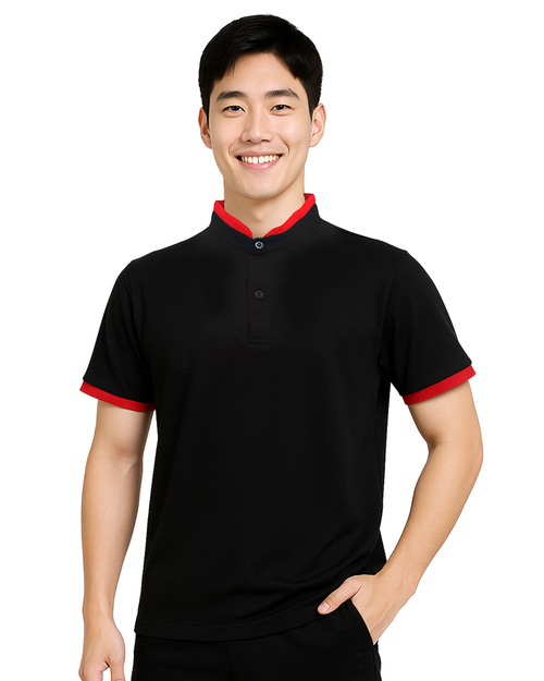 POLO衫訂製｜立領接袖｜黑配紅｜<span>PCANB-S41-00469</span>示意圖
