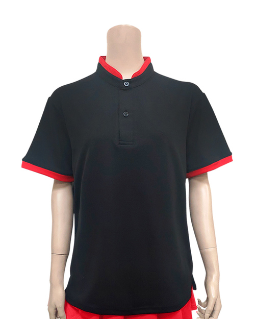 POLO衫訂製立領接袖-黑配紅 <span>PCANB-S41-00469</span>示意圖