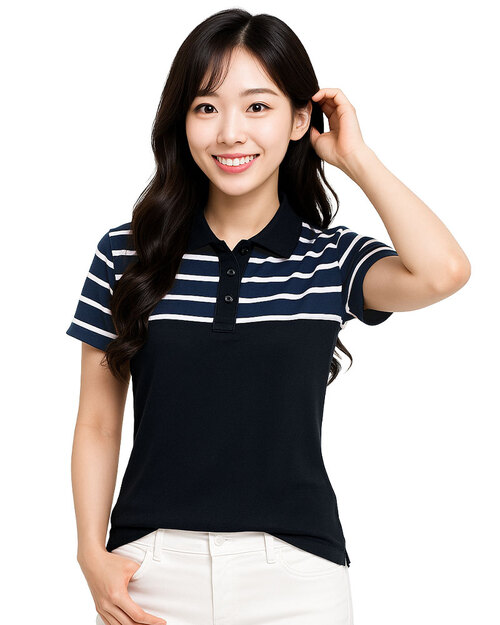 POLO衫訂製款｜休閒風腰身-黑配丈青條紋｜<span>PCANG-P01-00484</span>示意圖