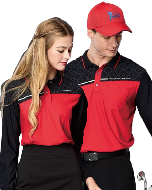 休閒POLO-精棉珠地拉架布-紅配黑<span>男版PD-L81087女版PD-L81088</span>示意圖