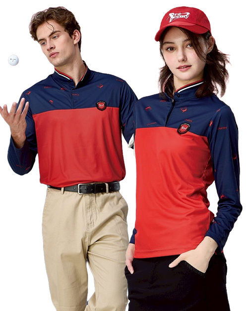 休閒POLO-精品彈力雙面布-丈青配紅<span>男版PD-L81141女版PD-L81142</span>示意圖