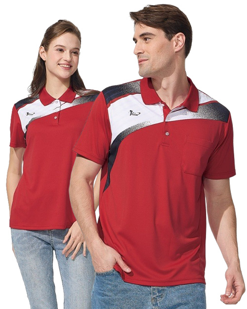 休閒POLO-3D彈力涼感排汗布-紅 <span>男版PD-T51035女版PD-T51036</span>示意圖