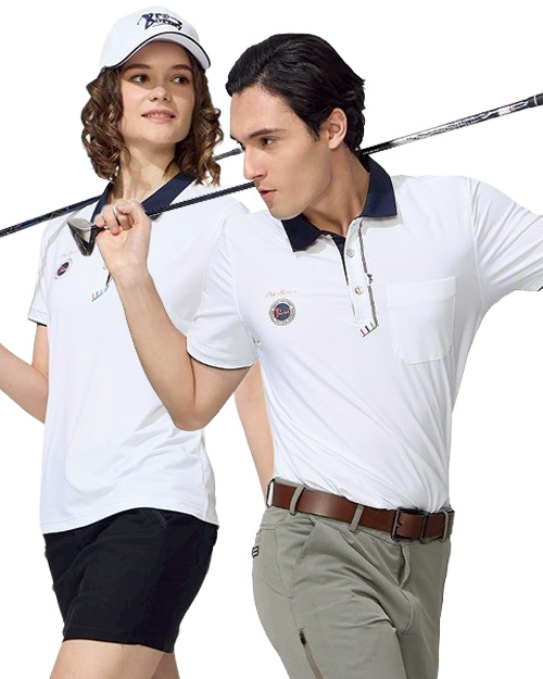 休閒POLO-高爾夫涼感布-白配丈青｜<span>男版PD-T61033_女版PD-T61034</span>示意圖