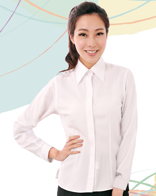 女襯衫 長袖襯衫 短袖襯衫 白色 暗扣 領尖角  <span>S-01A</span>示意圖