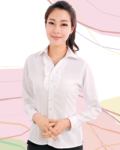 女襯衫 長袖襯衫 短袖襯衫  白色 花邊 領圓角  <span>S-01G ＃P.14</span>示意圖