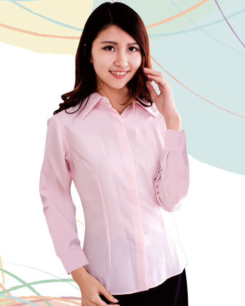 女襯衫 長袖襯衫 短袖襯衫 淺粉紅色素面  <span>S-08A ＃P.15</span>示意圖