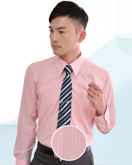 男襯衫 長袖襯衫 短袖襯衫 粉橘色條紋  <span>S-35 ＃P.44</span>示意圖